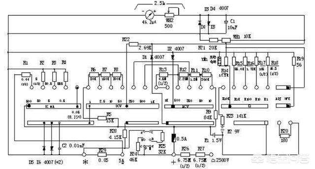 指针式万用表的工作原理图解（附指针式万用表的结构和电路图）