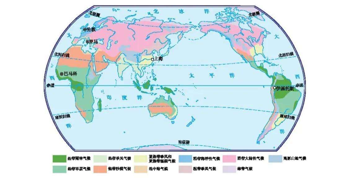 热带雨林气候主要分布地区（世界各地稳定气候类型分布图）