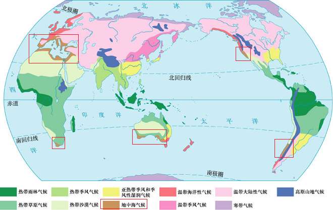 地中海气候分布地区图图片